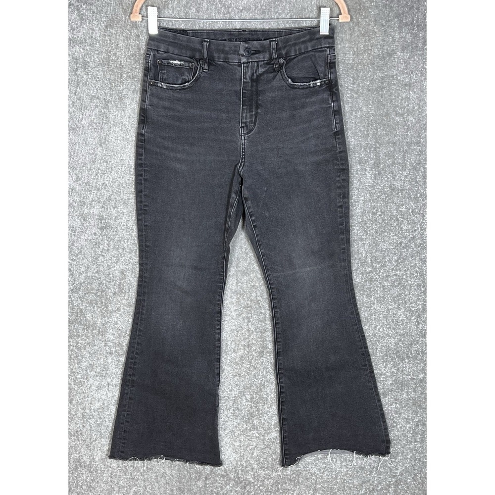 American Eagle Curvy Super High Rise Flare Jeans Womens Sz 6 Short Black Stretch